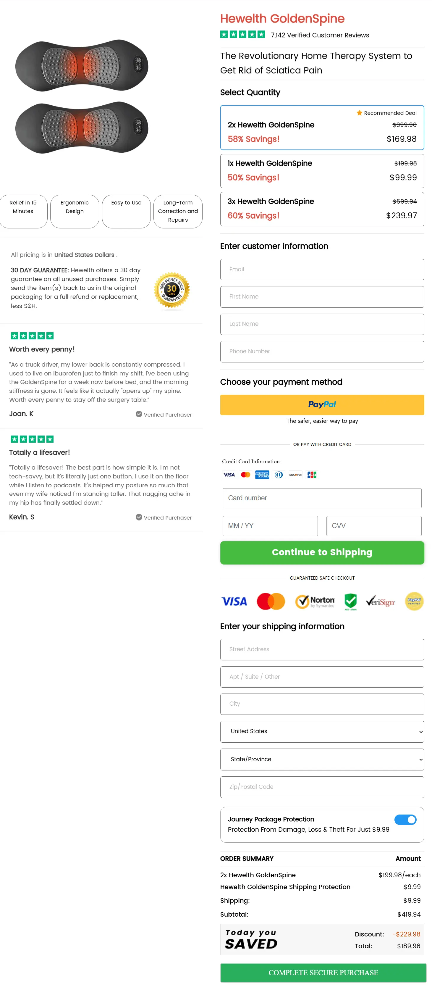 hewelth goldenspine secure checkout page